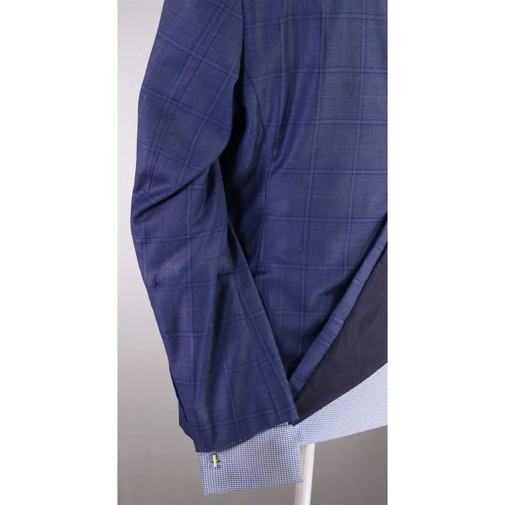 Armani Collezioni Royal Blue Windowpane 130's Wool 2-Btn Sportcoat Blazer 38S